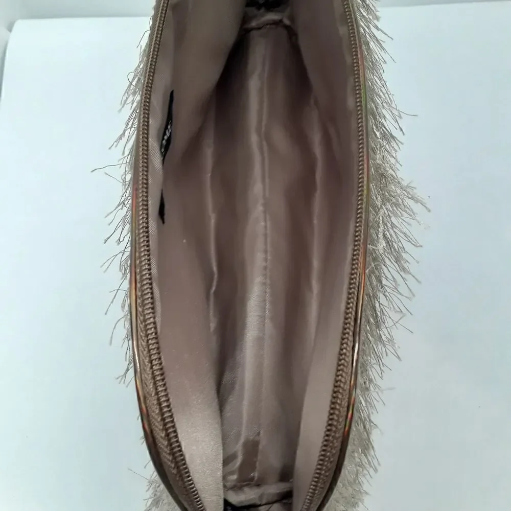 Lancome Paris Tan Fringe W Bronze Trim Cosmetic Makeup Bag Like New